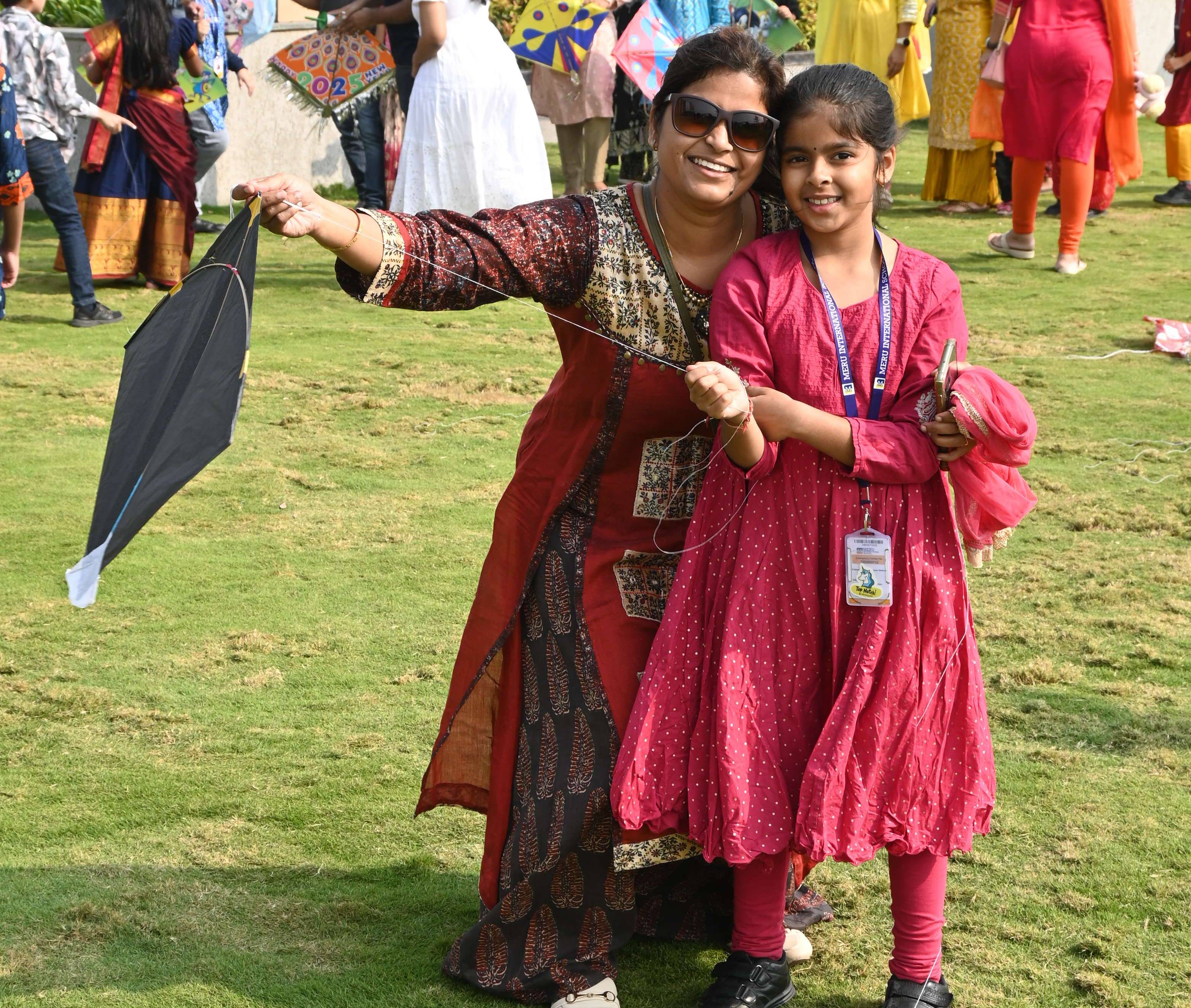 Parents and Students Kite Flying at Sankranti Celebration