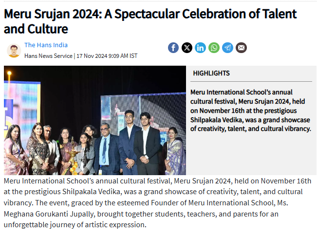 Meru Srujan 2024: A Cultural Extravaganza media coverage at Meru International School