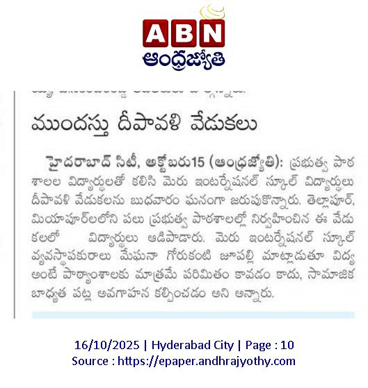 Spreading the Light of Diwali: Meruvians Celebrate the Festival of Joy at Mandal Parishad School media coverage at Meru International School