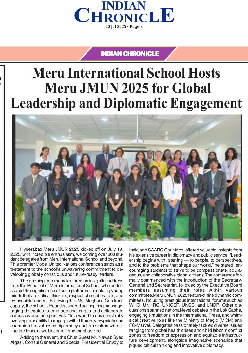 Meru JMUN 2025: Empowering Young Voices for a Global Tomorrow media coverage at Meru International School